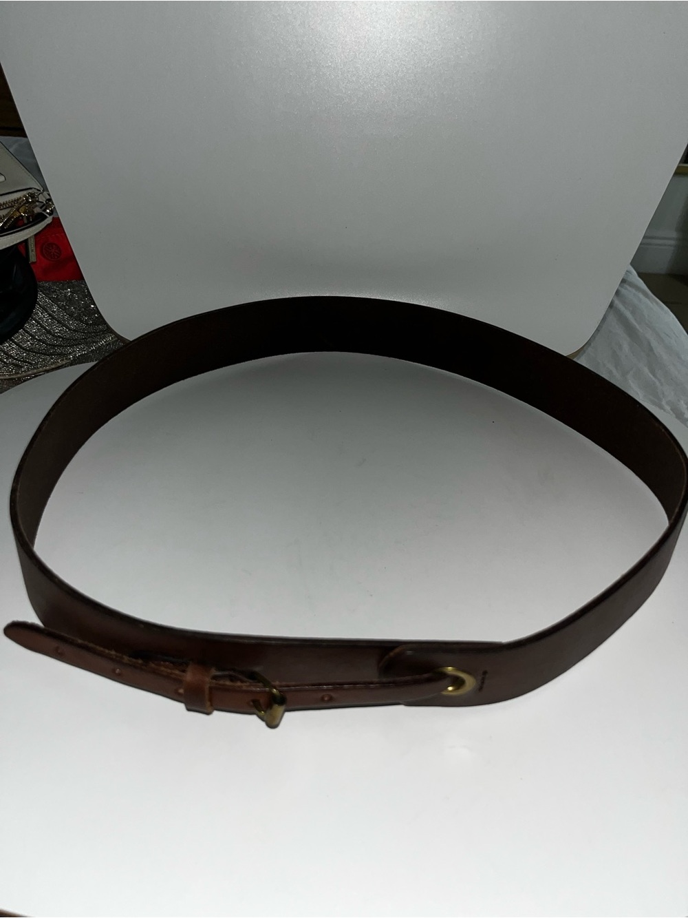 LOFT Brown Leather Belt with Brass-Tone Buckle